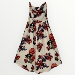 Reborn J Womens Strapless Dress Floral Print On Cream Pockets Stretch Soft NEW